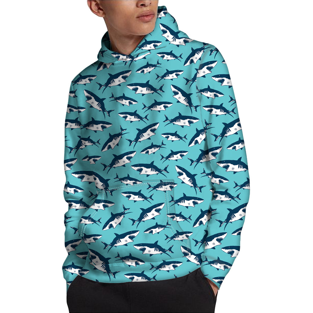 Angry Shark Pattern Print Pullover Hoodie