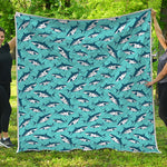 Angry Shark Pattern Print Quilt