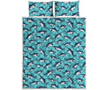 Angry Shark Pattern Print Quilt Bed Set