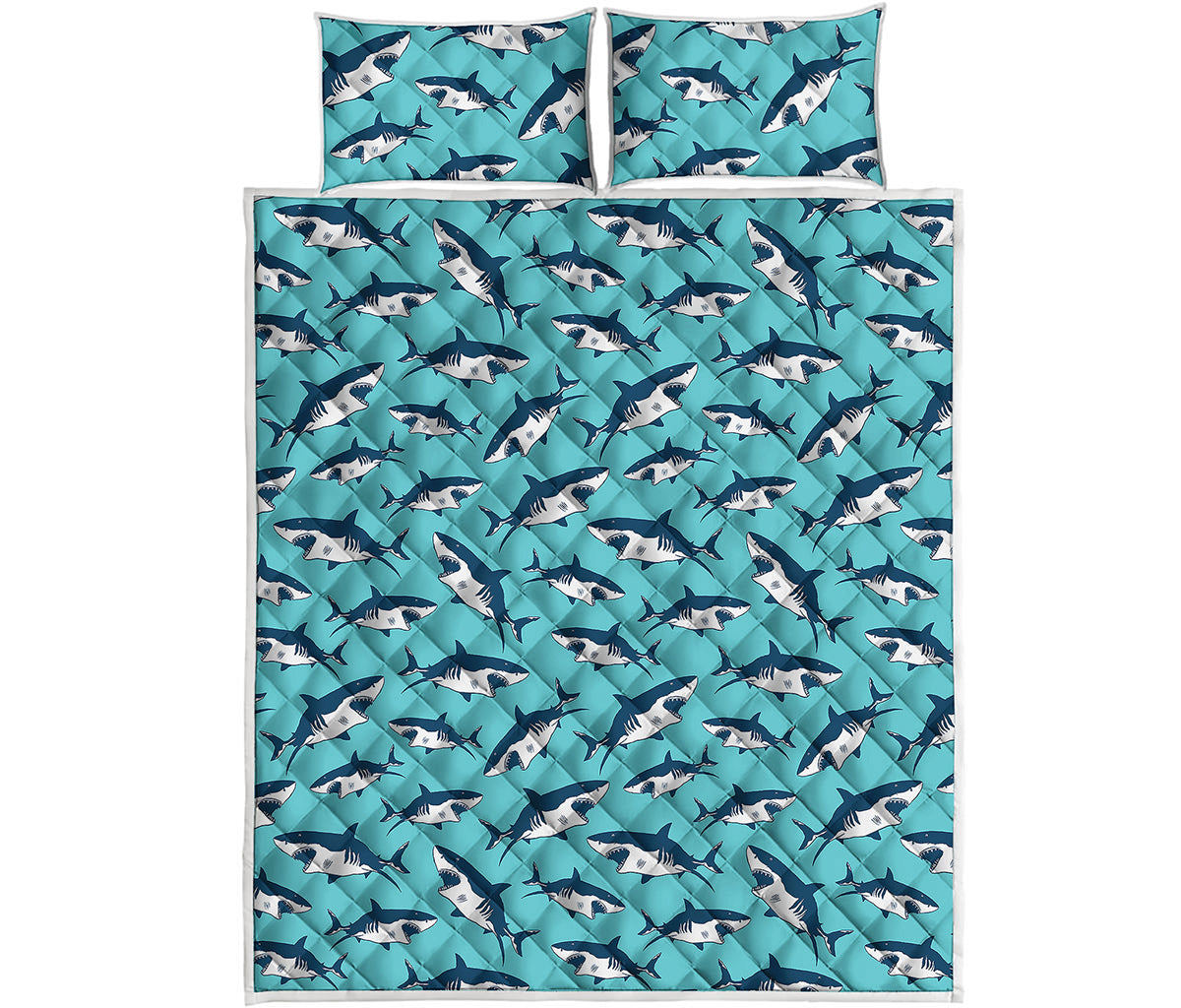 Angry Shark Pattern Print Quilt Bed Set