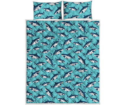 Angry Shark Pattern Print Quilt Bed Set