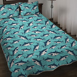 Angry Shark Pattern Print Quilt Bed Set