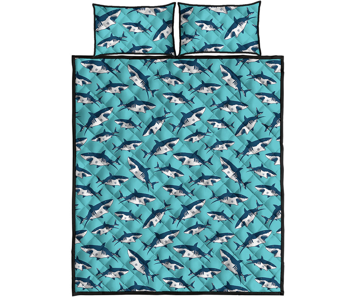 Angry Shark Pattern Print Quilt Bed Set