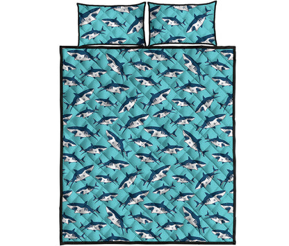 Angry Shark Pattern Print Quilt Bed Set