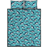 Angry Shark Pattern Print Quilt Bed Set