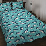 Angry Shark Pattern Print Quilt Bed Set