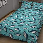 Angry Shark Pattern Print Quilt Bed Set
