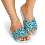 Angry Shark Pattern Print White Slide Sandals