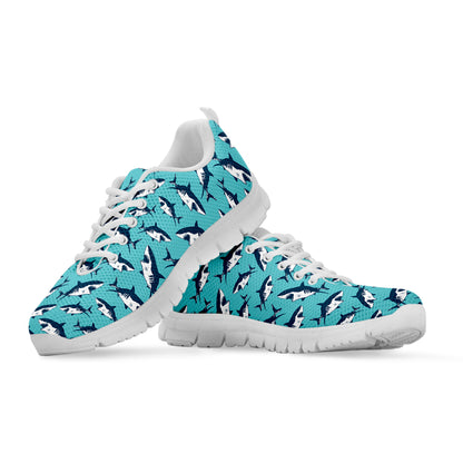 Angry Shark Pattern Print White Sneakers