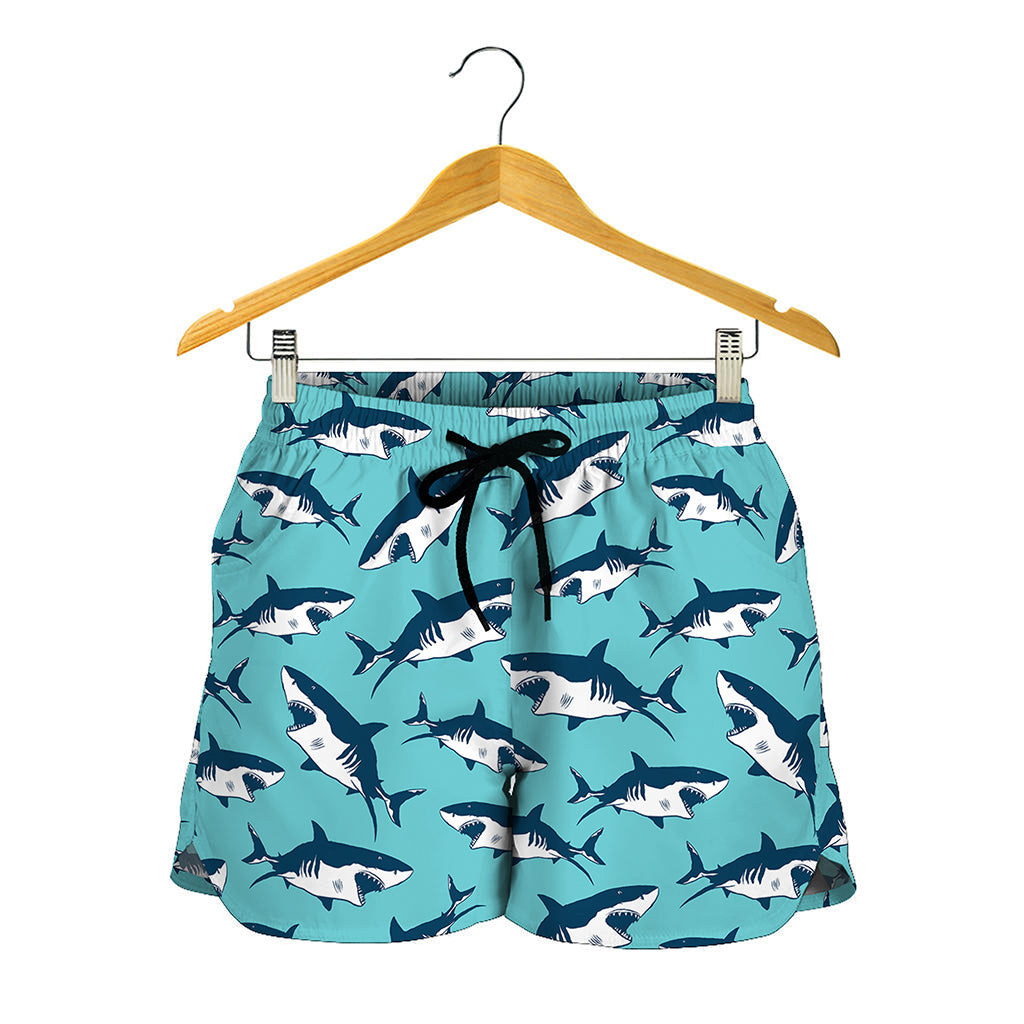 Angry Shark Pattern Print Women's Shorts