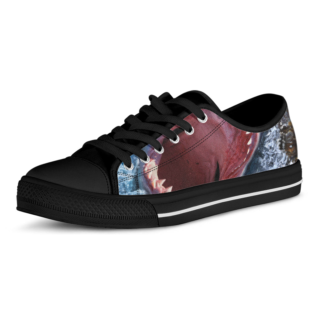 Angry Shark Print Black Low Top Shoes