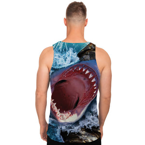 Angry Shark Print Men's Tank Top
