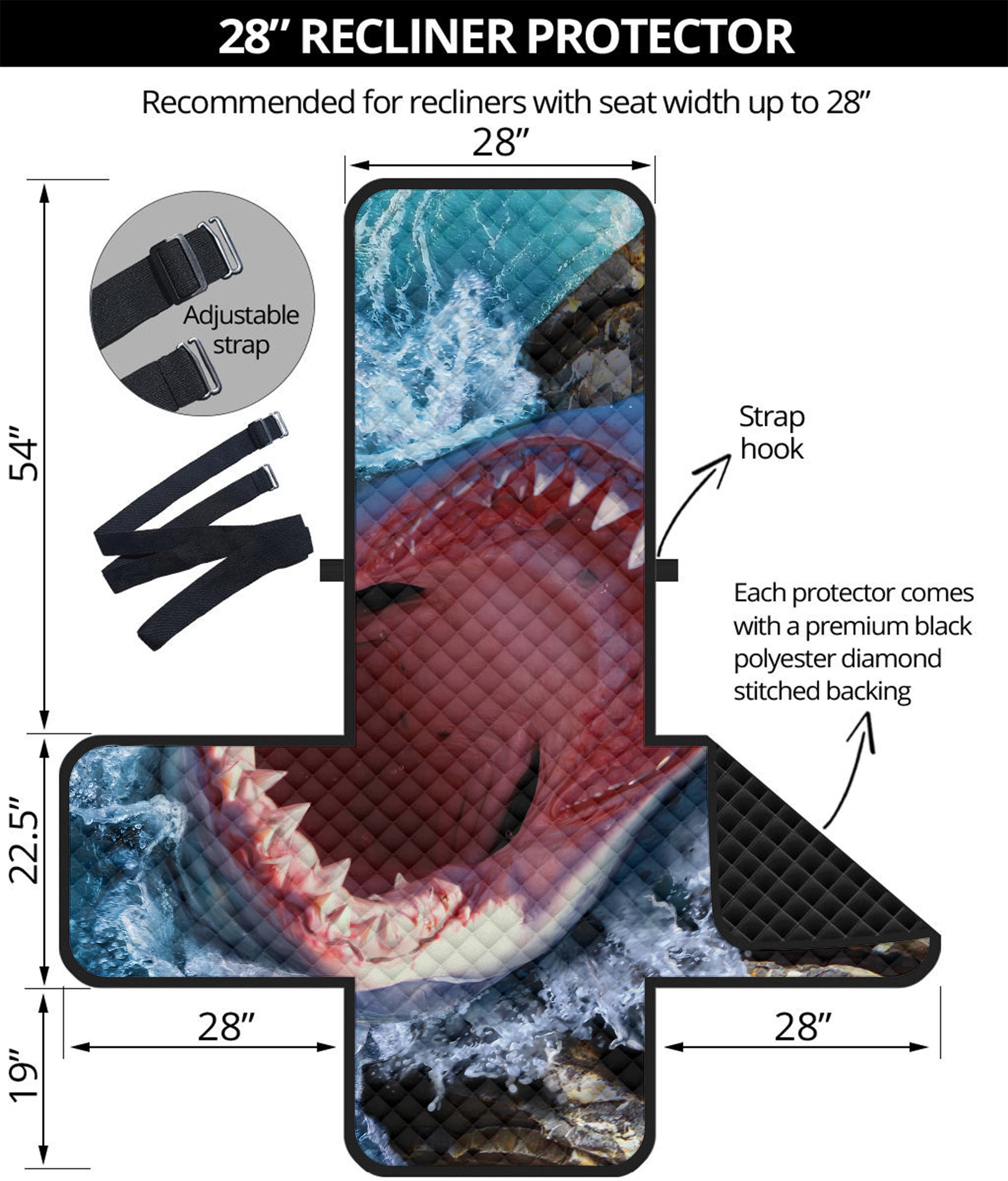 Angry Shark Print Recliner Protector