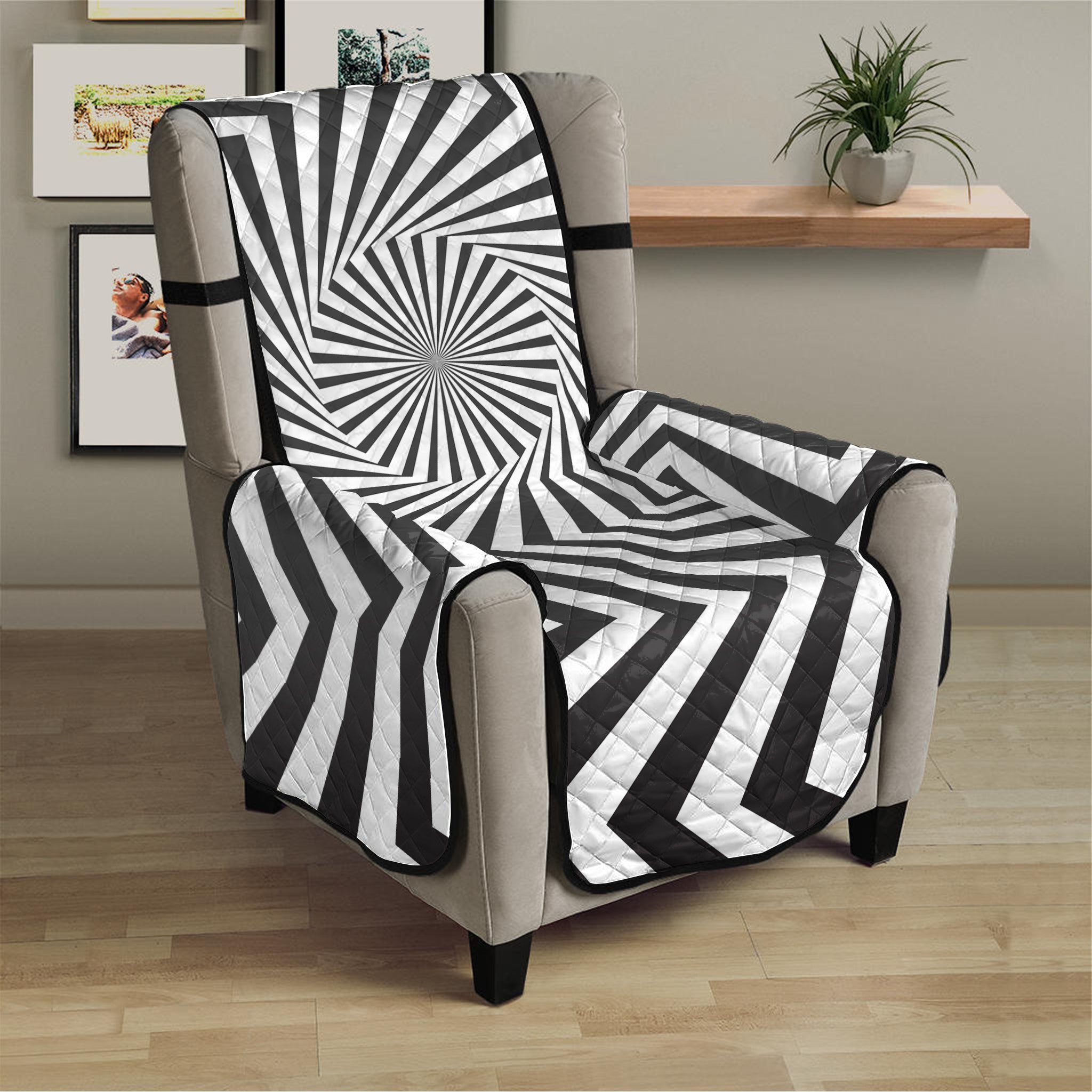 Angular Swirl Motion Illusion Print Armchair Protector