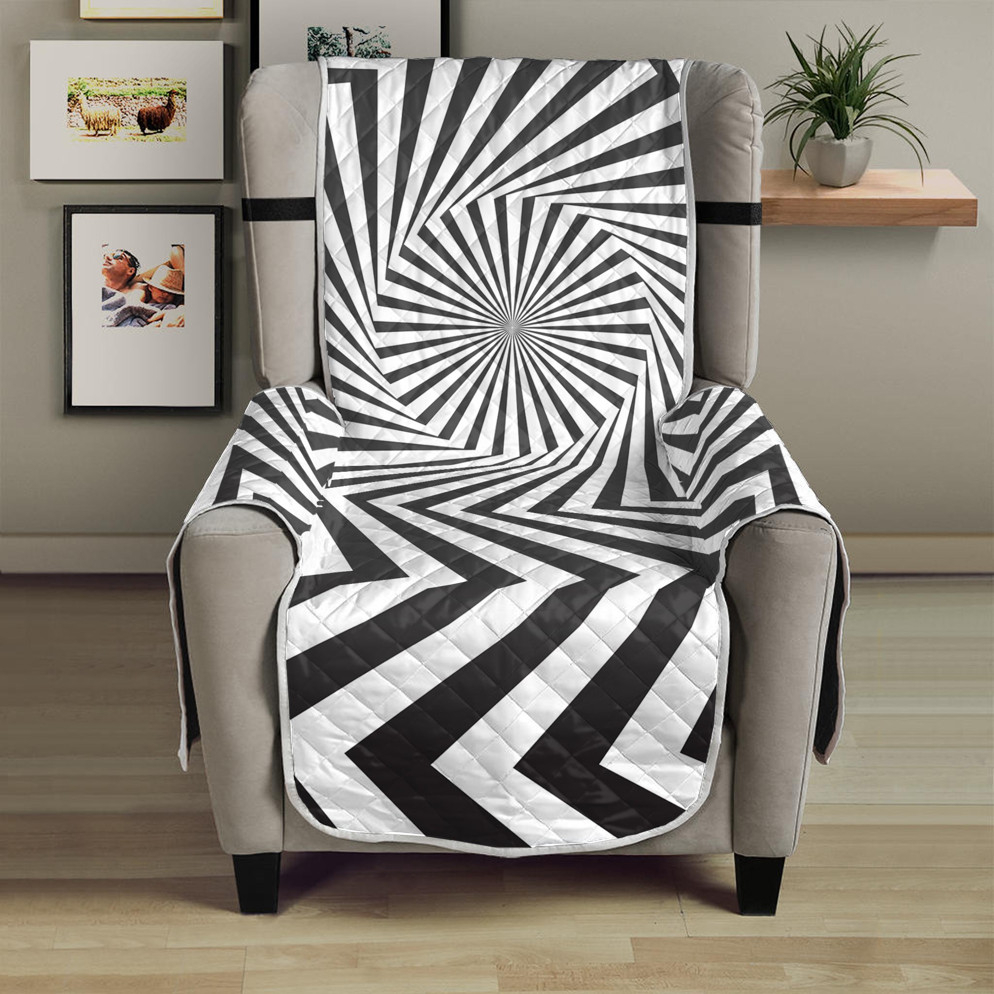 Angular Swirl Motion Illusion Print Armchair Protector