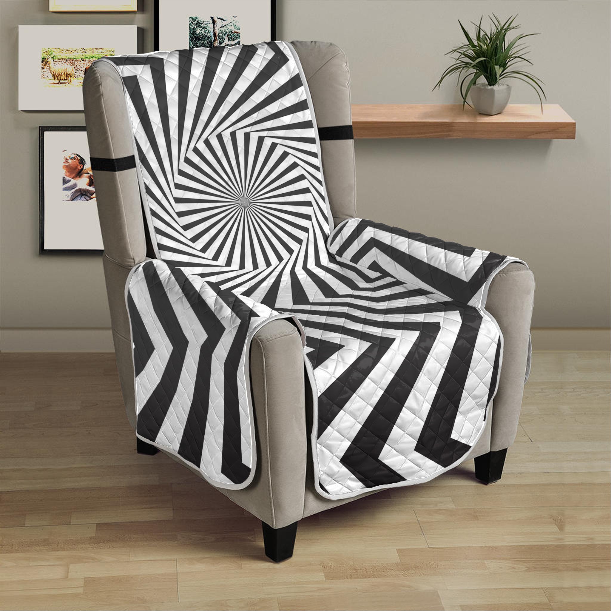 Angular Swirl Motion Illusion Print Armchair Protector