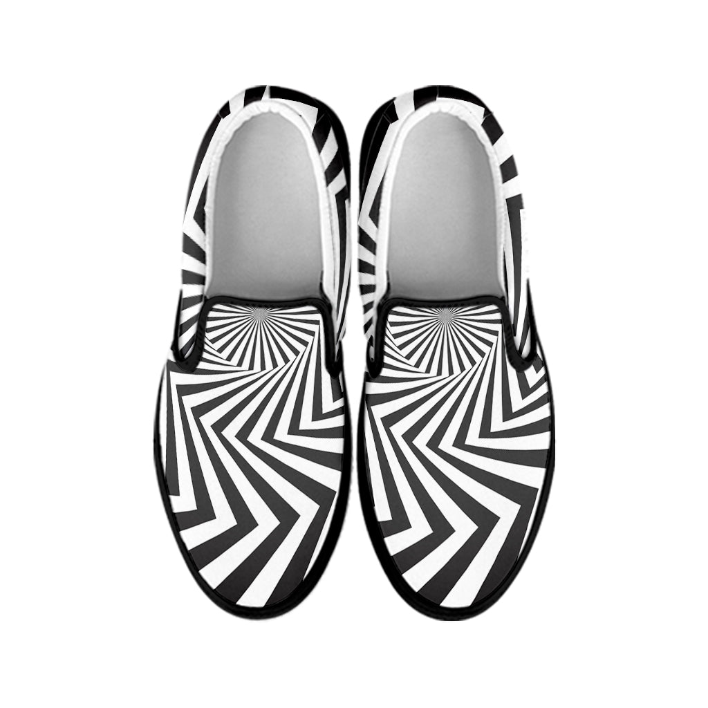 Angular Swirl Motion Illusion Print Black Slip On Shoes