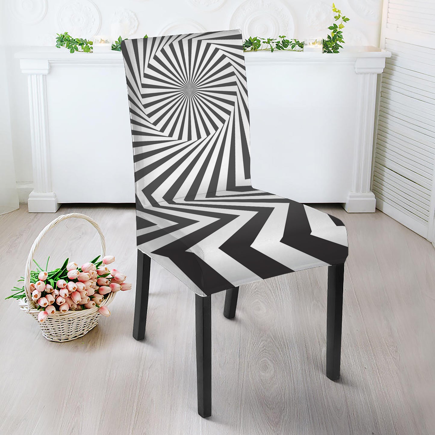 Angular Swirl Motion Illusion Print Dining Chair Slipcover