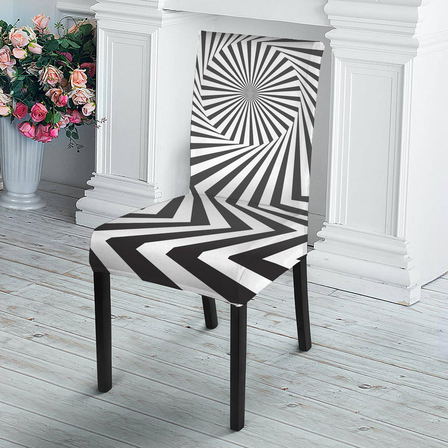 Angular Swirl Motion Illusion Print Dining Chair Slipcover