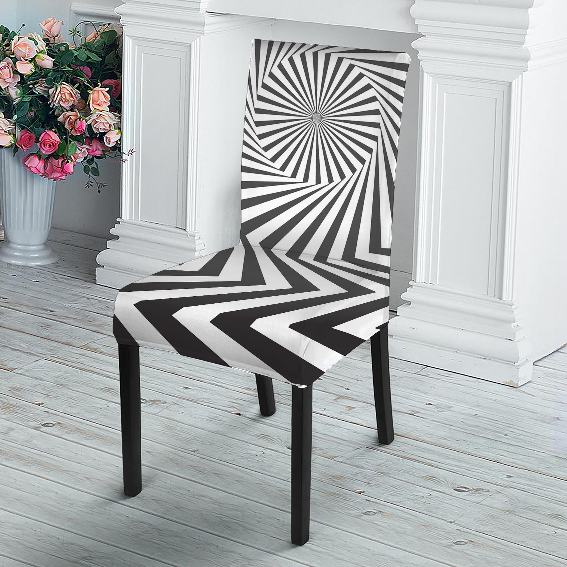 Angular Swirl Motion Illusion Print Dining Chair Slipcover