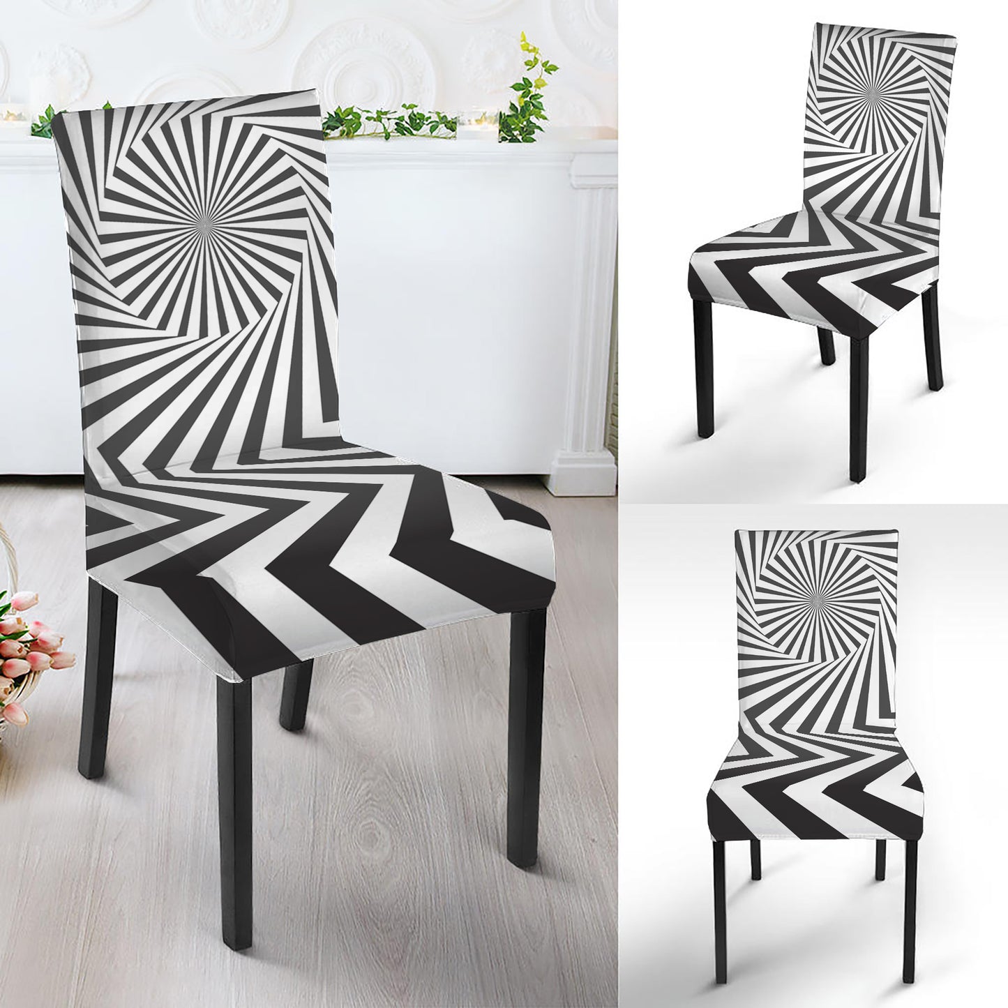 Angular Swirl Motion Illusion Print Dining Chair Slipcover