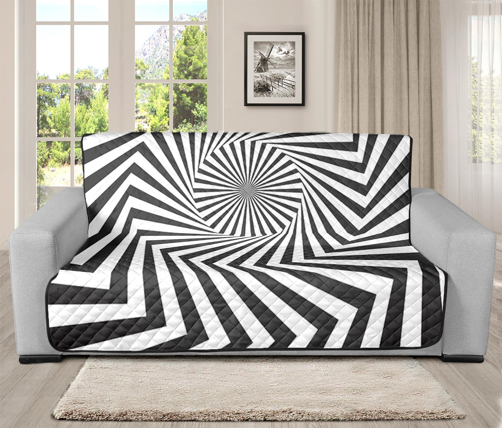 Angular Swirl Motion Illusion Print Futon Protector