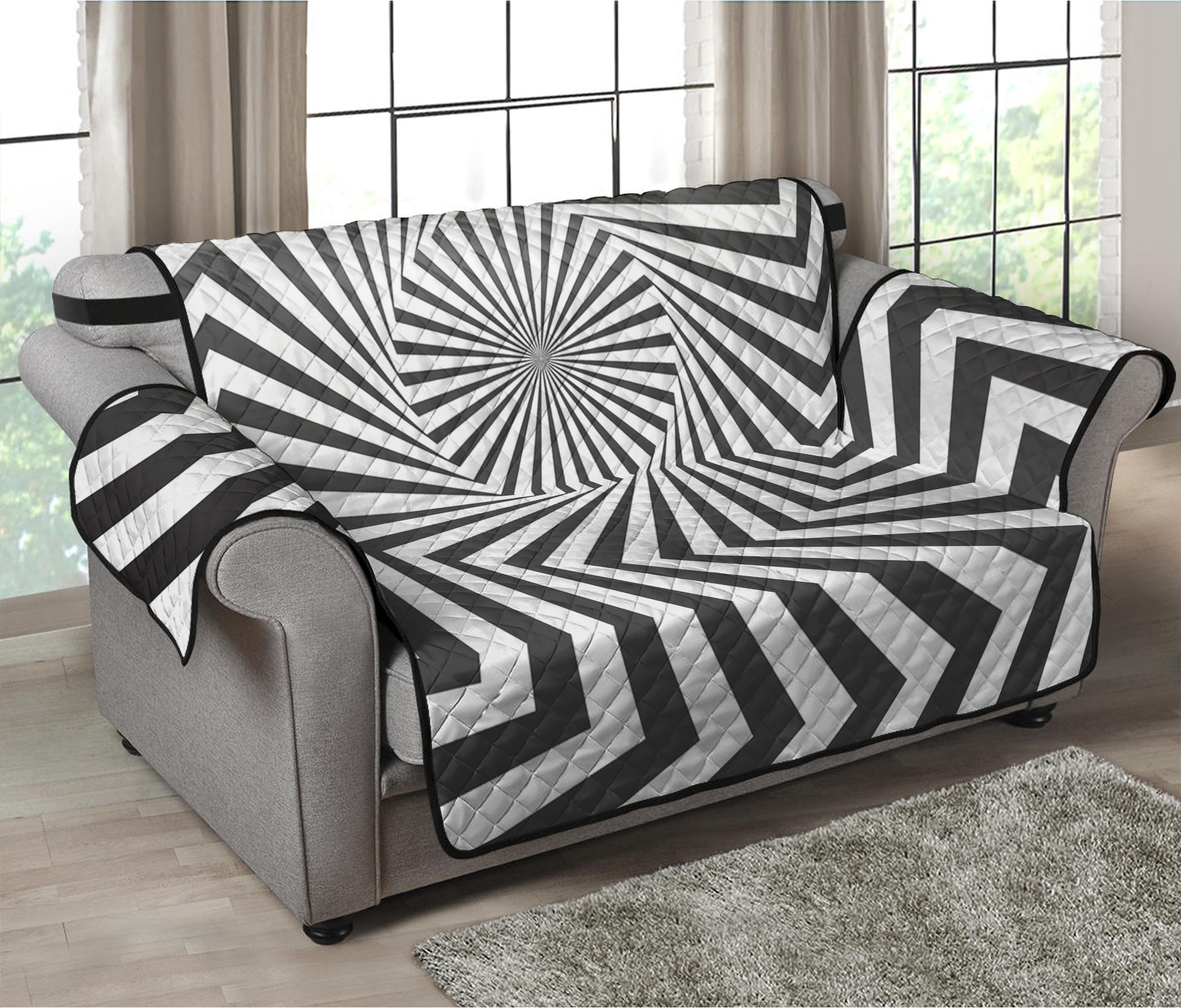 Angular Swirl Motion Illusion Print Loveseat Protector