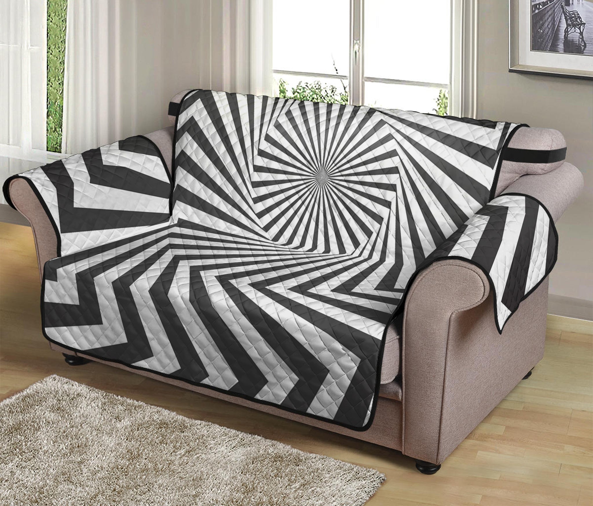 Angular Swirl Motion Illusion Print Loveseat Protector