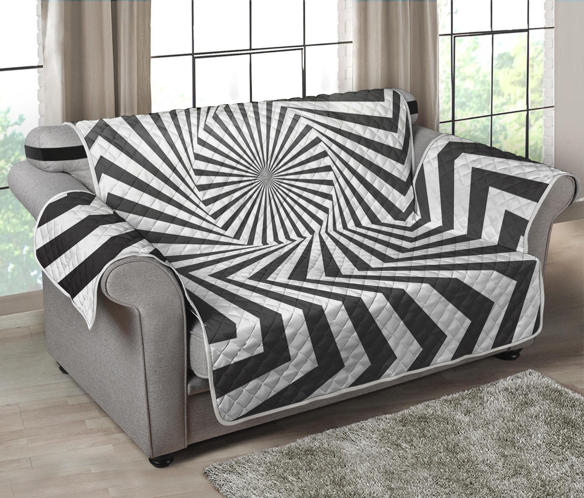 Angular Swirl Motion Illusion Print Loveseat Protector