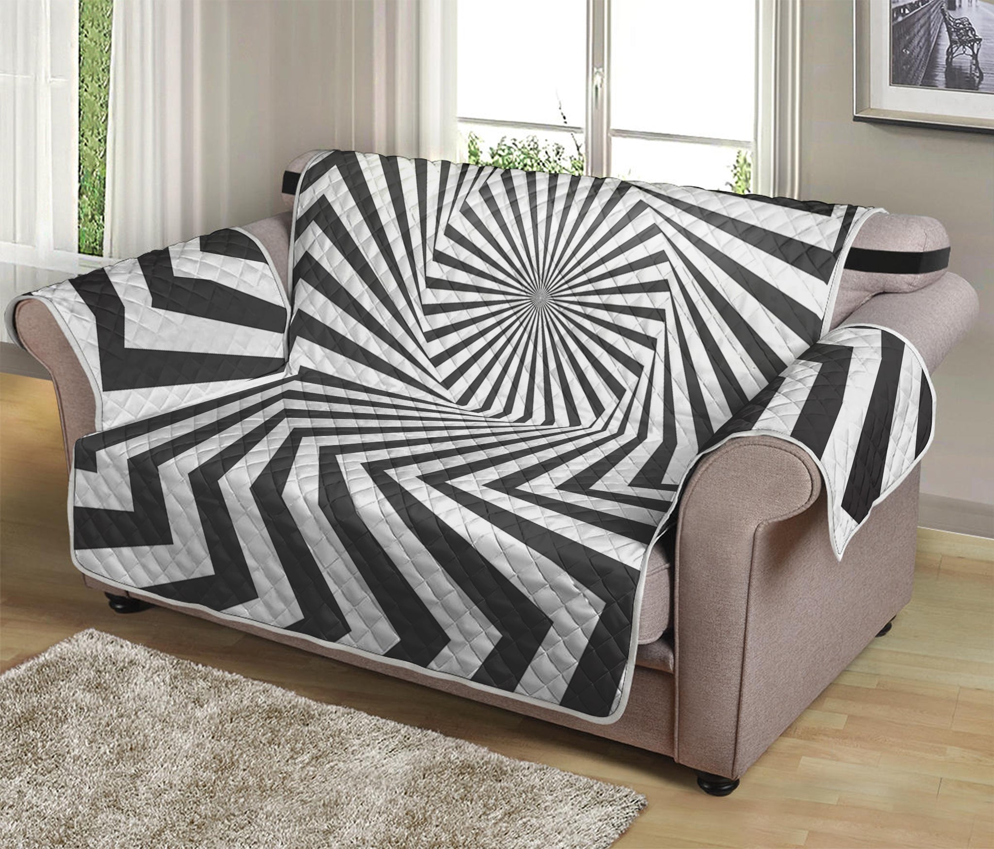 Angular Swirl Motion Illusion Print Loveseat Protector