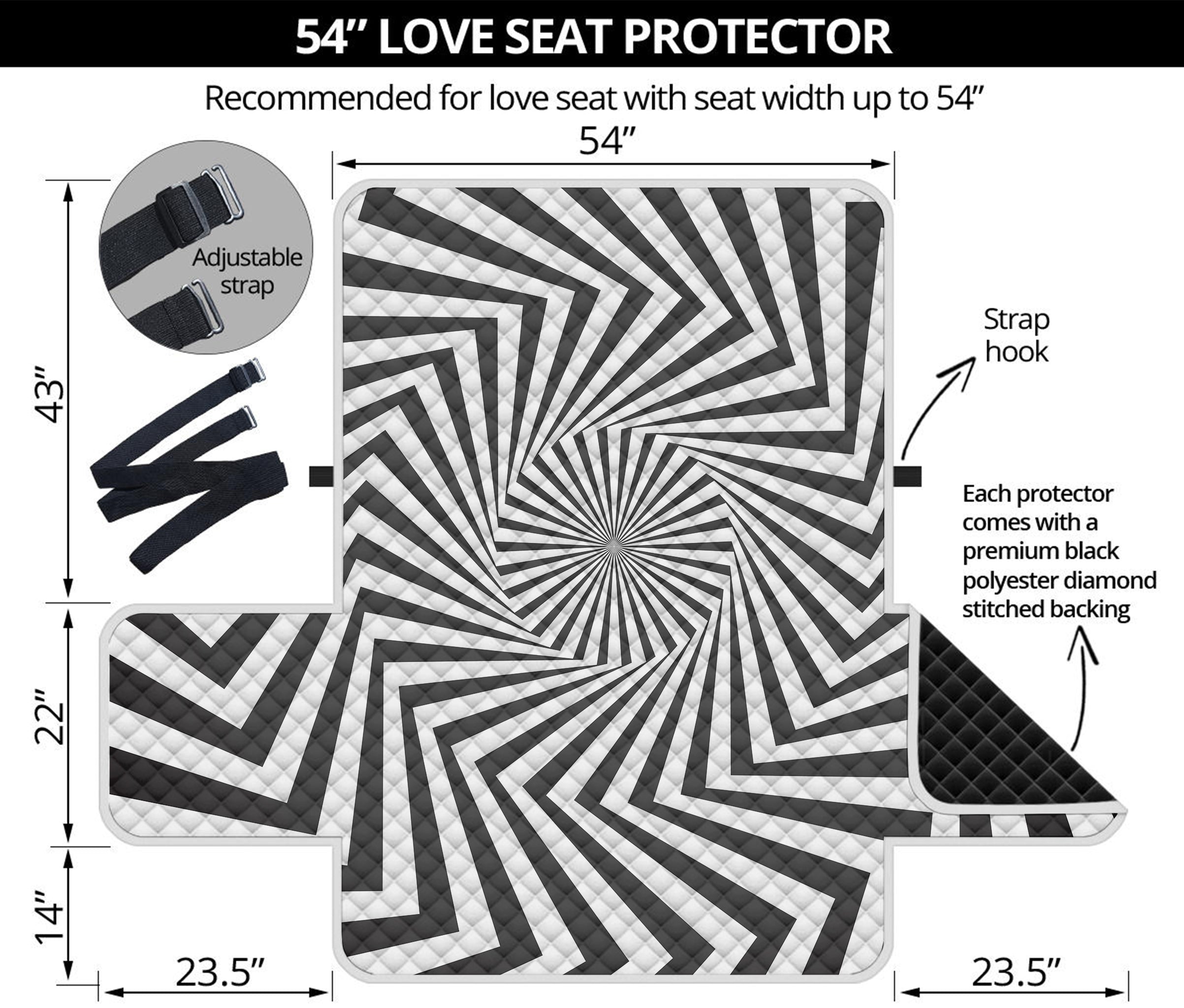 Angular Swirl Motion Illusion Print Loveseat Protector