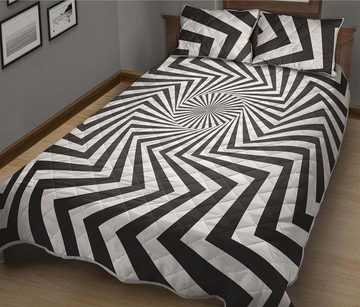 Angular Swirl Motion Illusion Print Quilt Bed Set