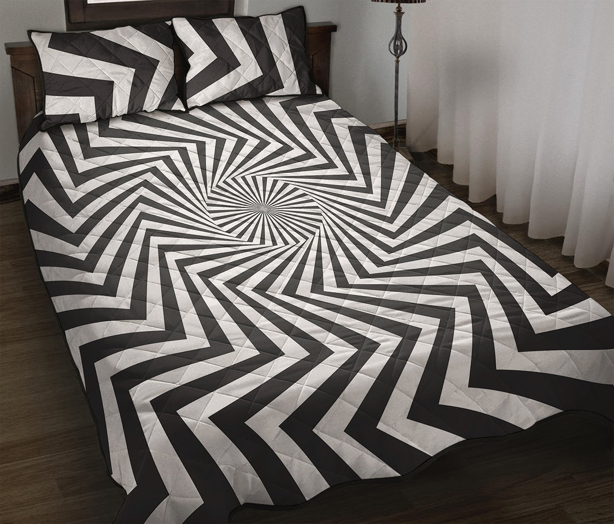 Angular Swirl Motion Illusion Print Quilt Bed Set