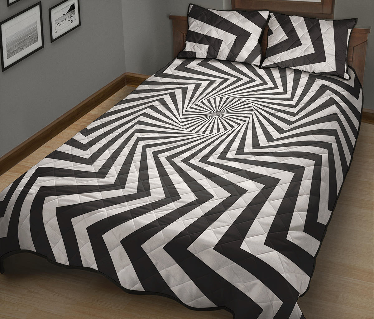 Angular Swirl Motion Illusion Print Quilt Bed Set