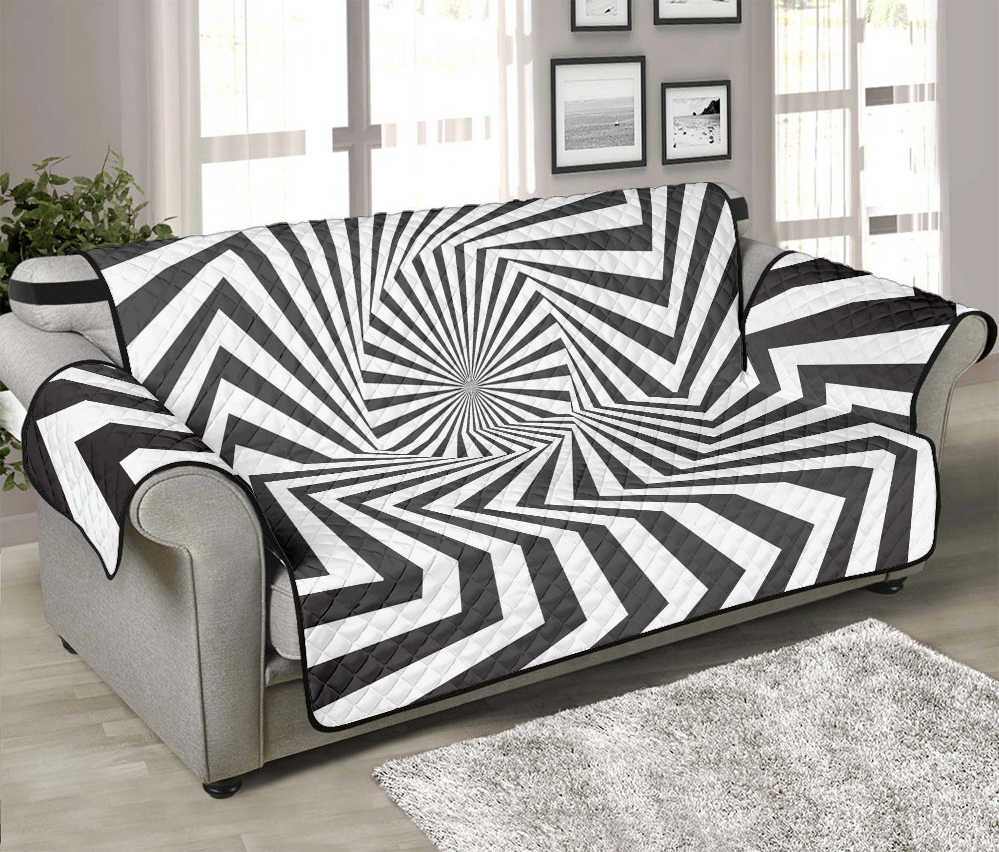 Angular Swirl Motion Illusion Print Sofa Protector