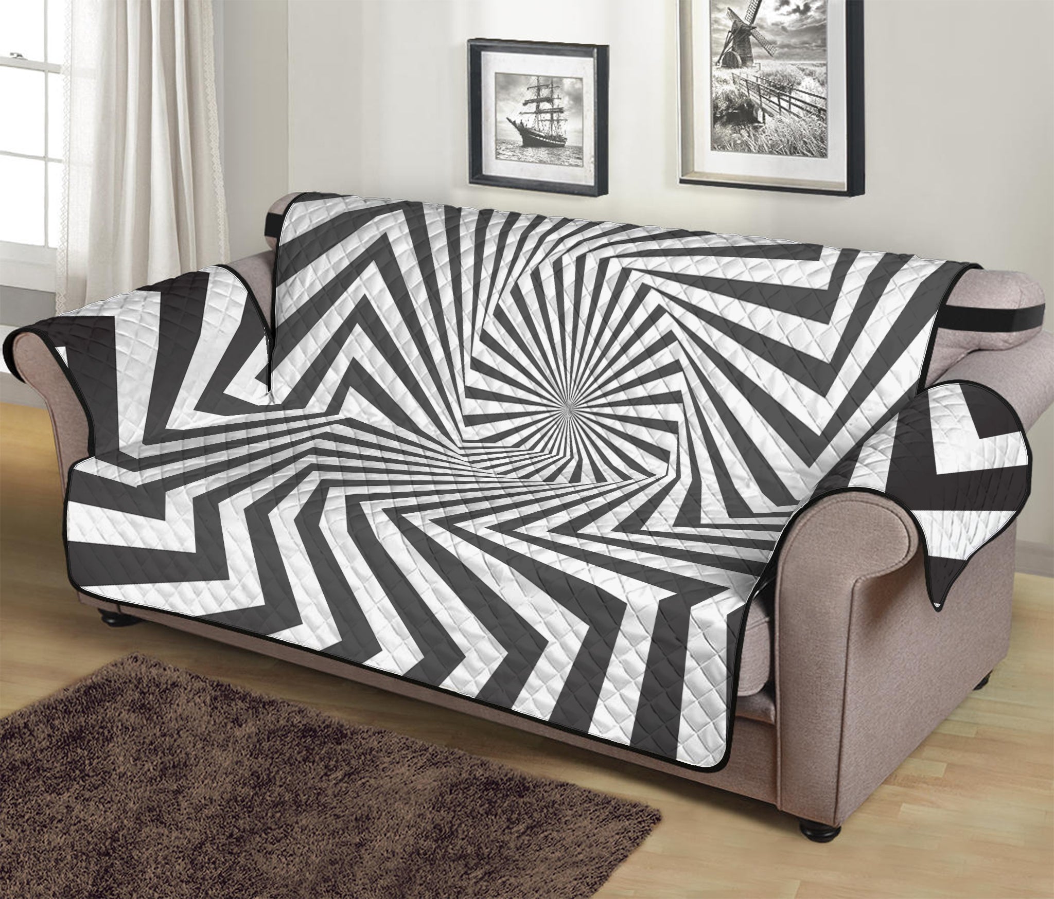 Angular Swirl Motion Illusion Print Sofa Protector