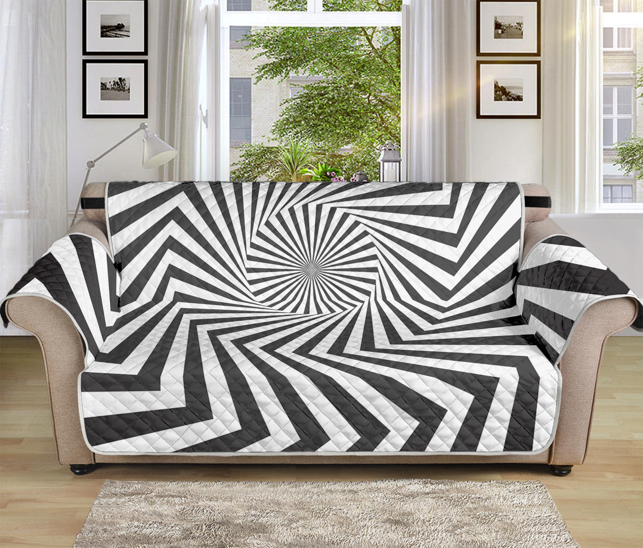 Angular Swirl Motion Illusion Print Sofa Protector