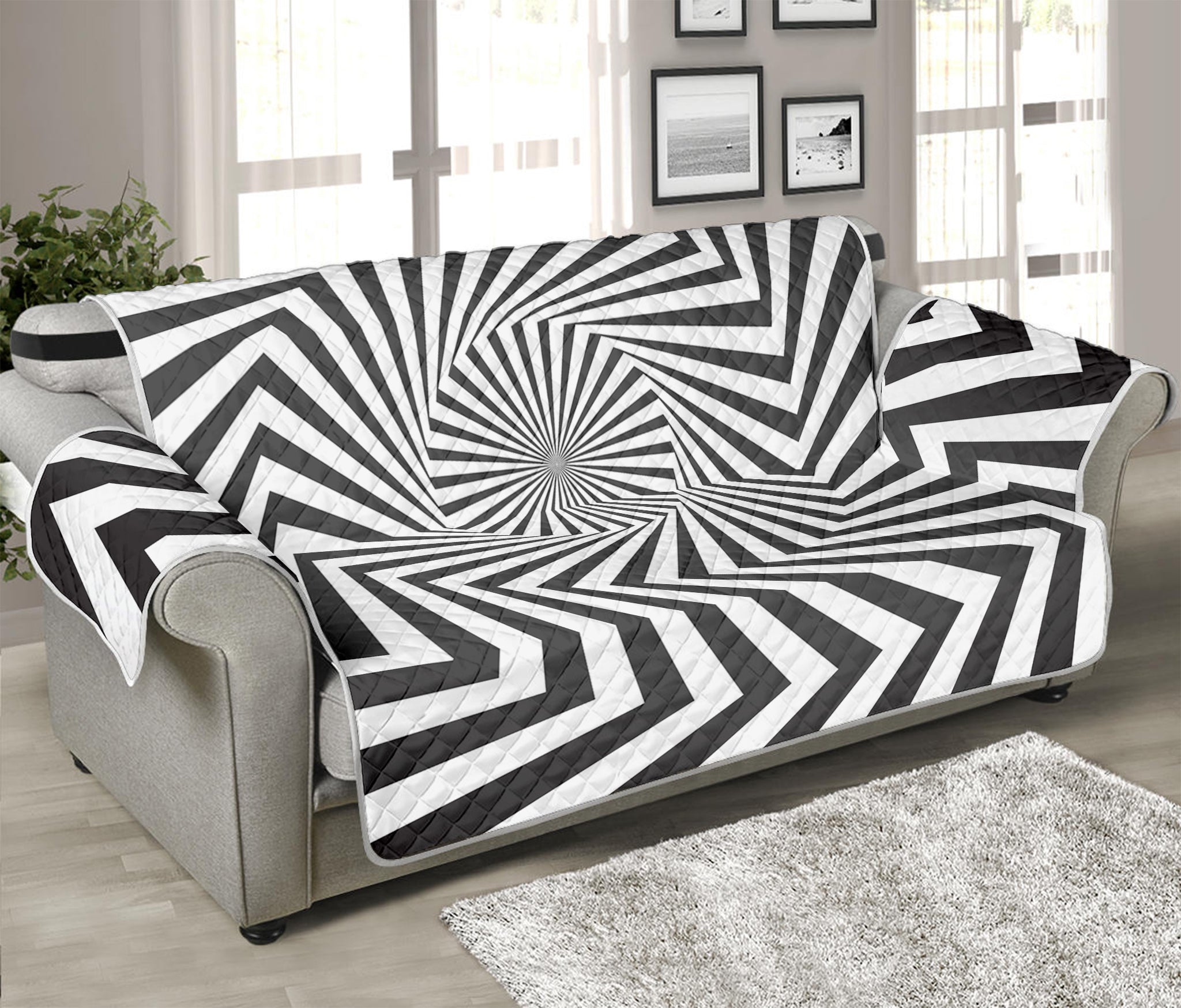 Angular Swirl Motion Illusion Print Sofa Protector