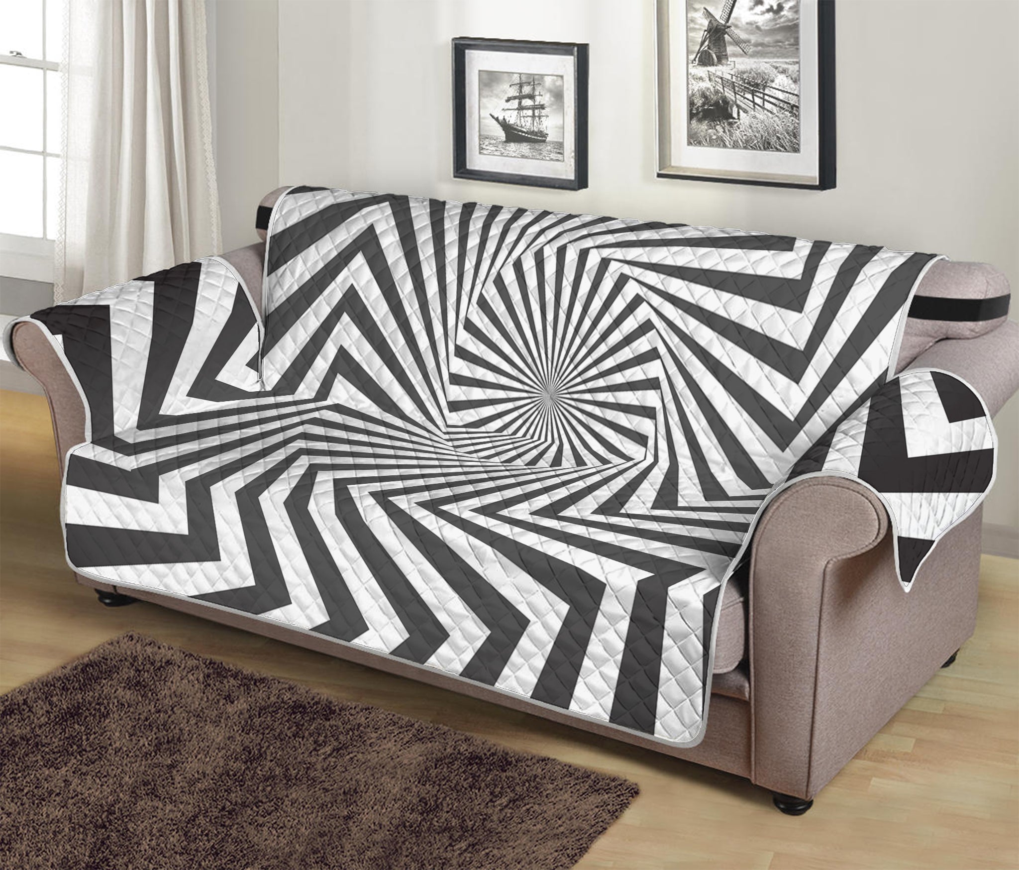 Angular Swirl Motion Illusion Print Sofa Protector