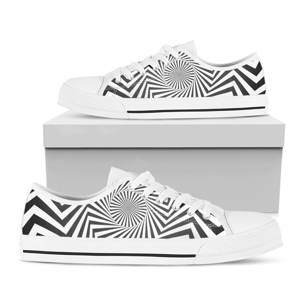 Angular Swirl Motion Illusion Print White Low Top Shoes