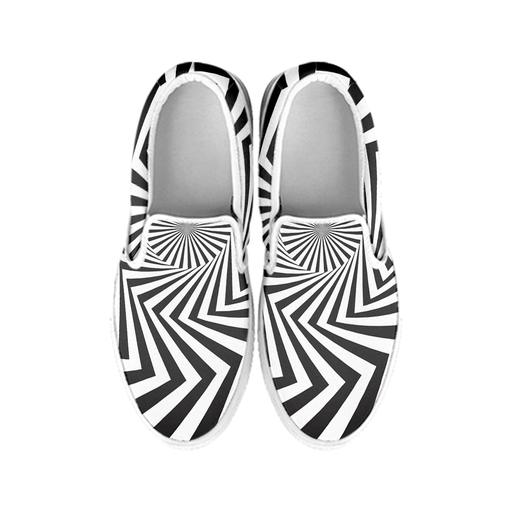Angular Swirl Motion Illusion Print White Slip On Shoes