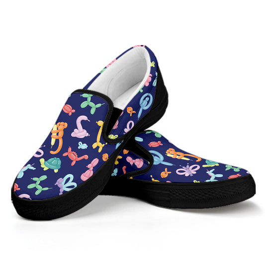 Animal Balloon Pattern Print Black Slip On Shoes