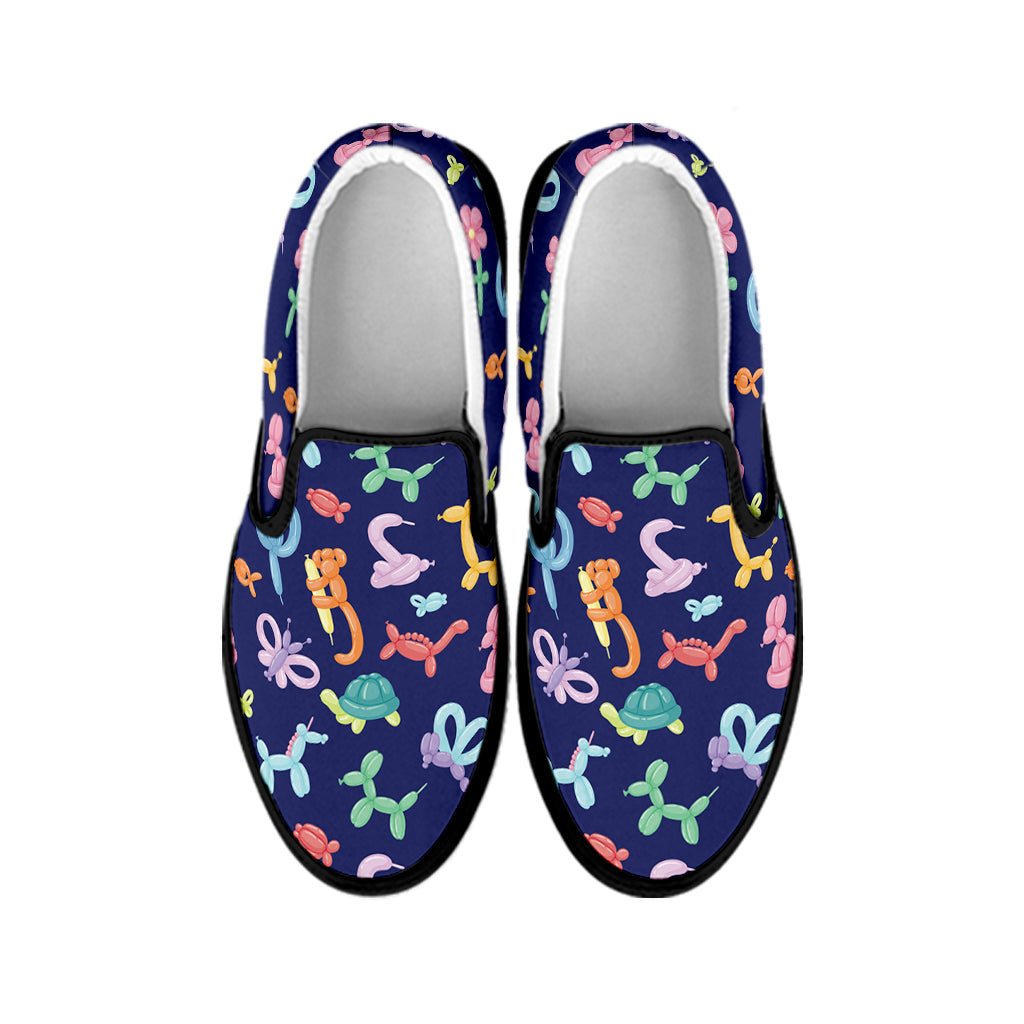 Animal Balloon Pattern Print Black Slip On Shoes