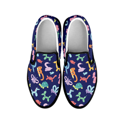 Animal Balloon Pattern Print Black Slip On Shoes