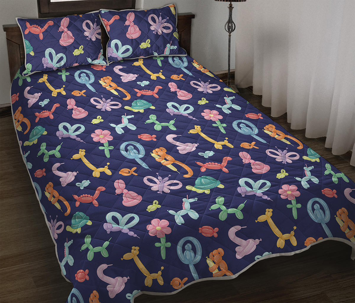 Animal Balloon Pattern Print Quilt Bed Set