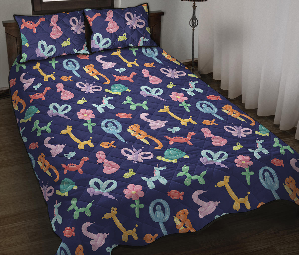 Animal Balloon Pattern Print Quilt Bed Set