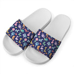 Animal Balloon Pattern Print White Slide Sandals