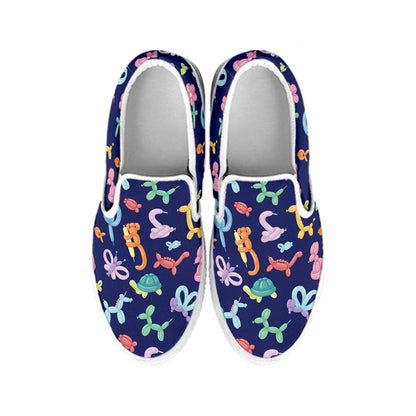 Animal Balloon Pattern Print White Slip On Shoes