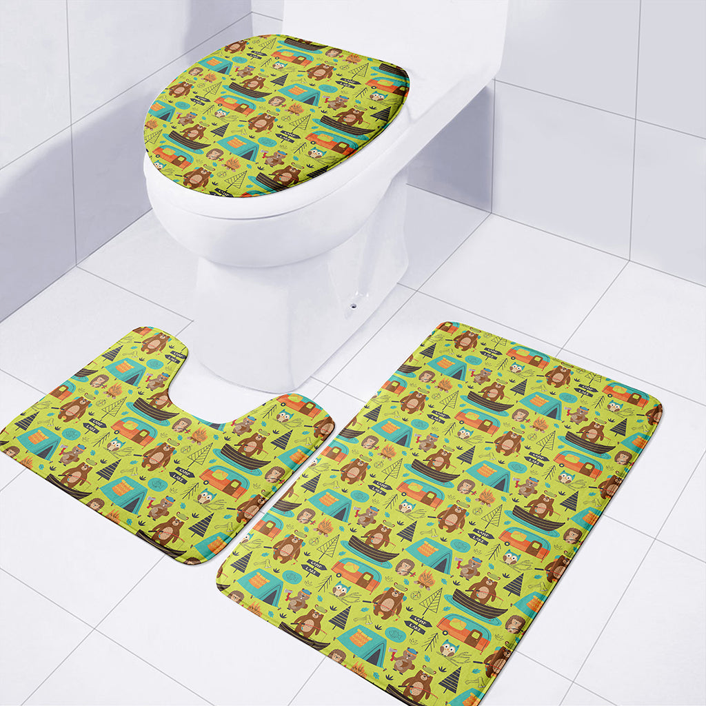 Animal Camping Pattern Print 3 Piece Bath Mat Set