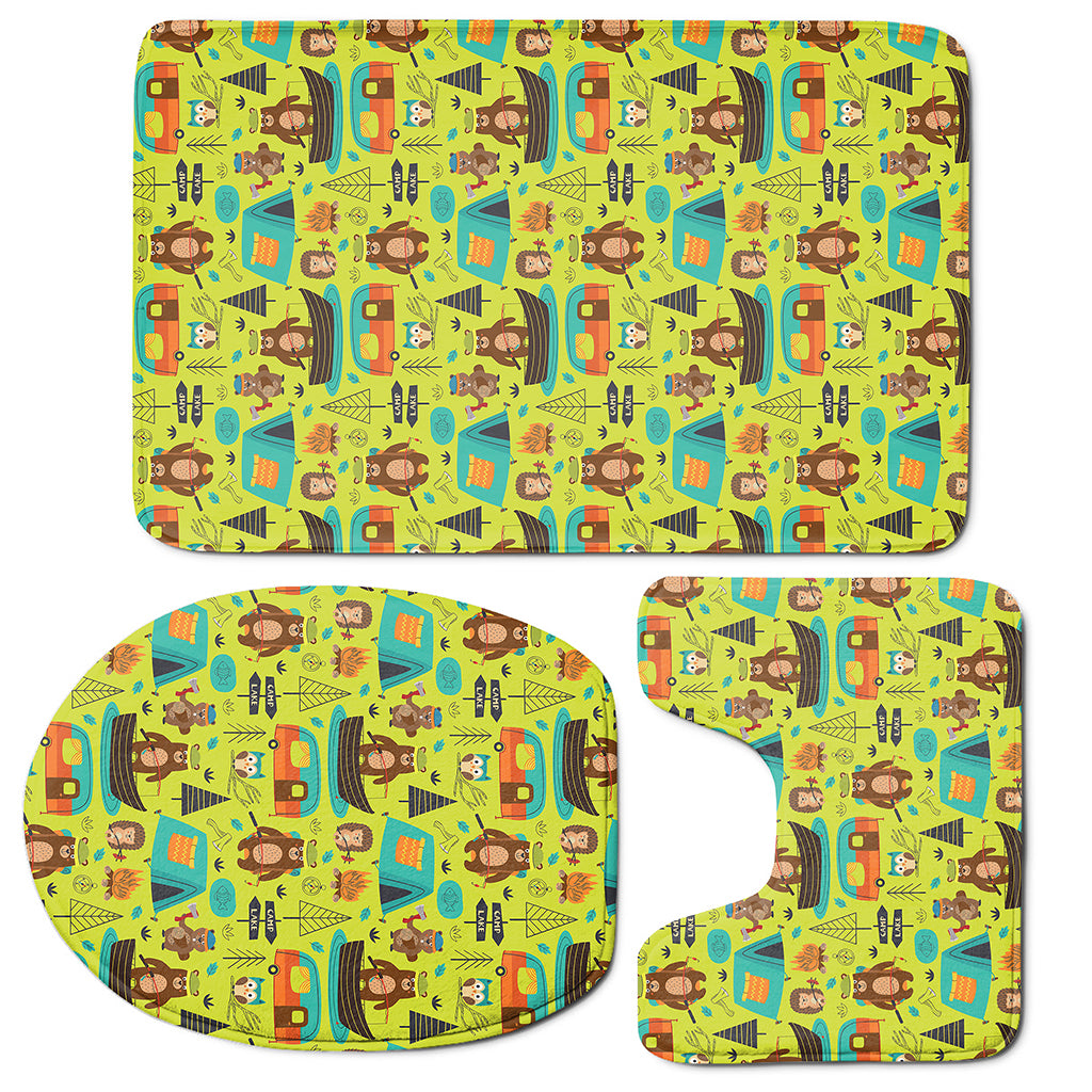 Animal Camping Pattern Print 3 Piece Bath Mat Set